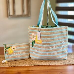 Vera Bradley Lemon Straw Tote and Pouch NWT